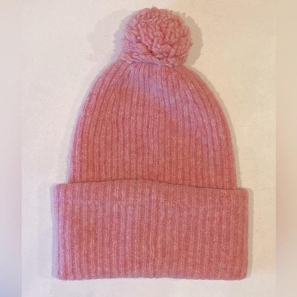 New Rag & Bone Superfine Merino Wool Pink Beanie Hat with Pom - Picture 10 of 15